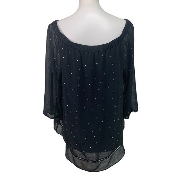 Maurices Womens Large Off The Shoulder Long Sleeve Sheer Metallic Studs Top - Picture 4 of 6